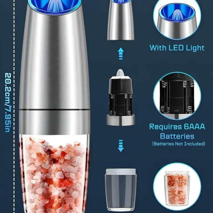Salt & Pepper Automatic Grinder – Electric Adjustable Mill with LED Light for Kitchen & BBQ