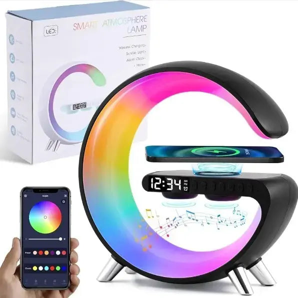 Smart G-Lamp with Bluetooth Speaker | Mood Light, App Control, Alarm Clock & Wireless Charging
