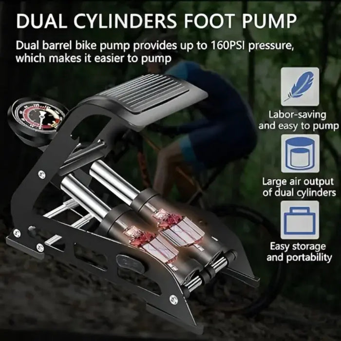 Air Foot Pump Double Cylinder High Pressure 160 PSI Aluminum Body Air Foot Pump
