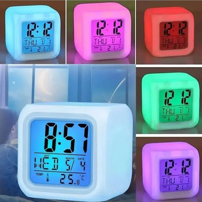 7-Colour Changing LED Digital Alarm Clock – Date, Time, Temperature Display, Snooze Function