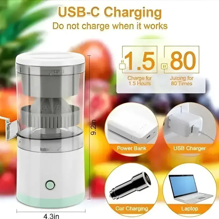 Portable Cordless Electric Fruit Juicer | USB Rechargeable Orange & Lemon Squeezer