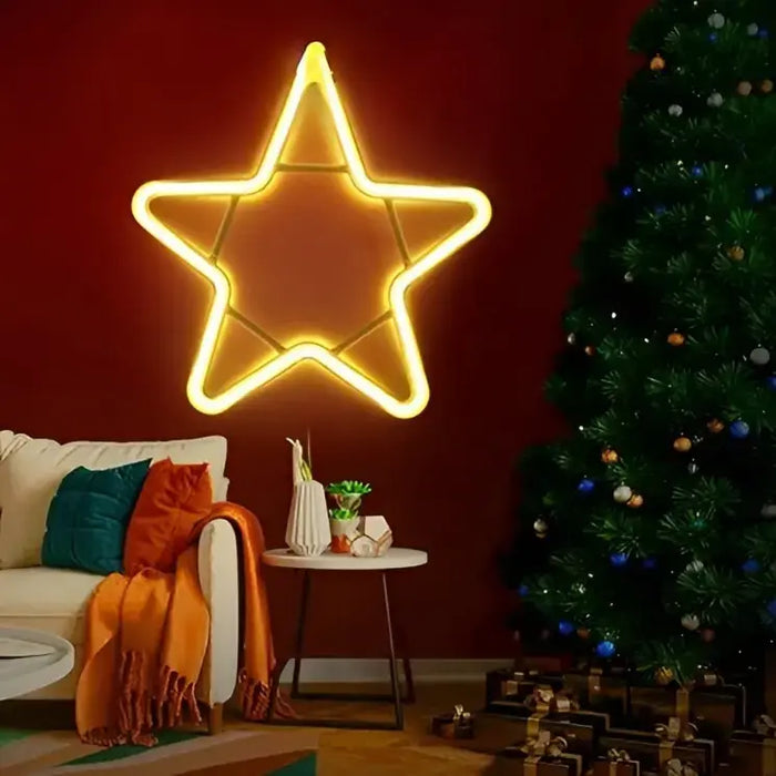 Neon Star 30CM – Warm White & Multi Color LED Decorative Star Light for Festivals & Home Décor