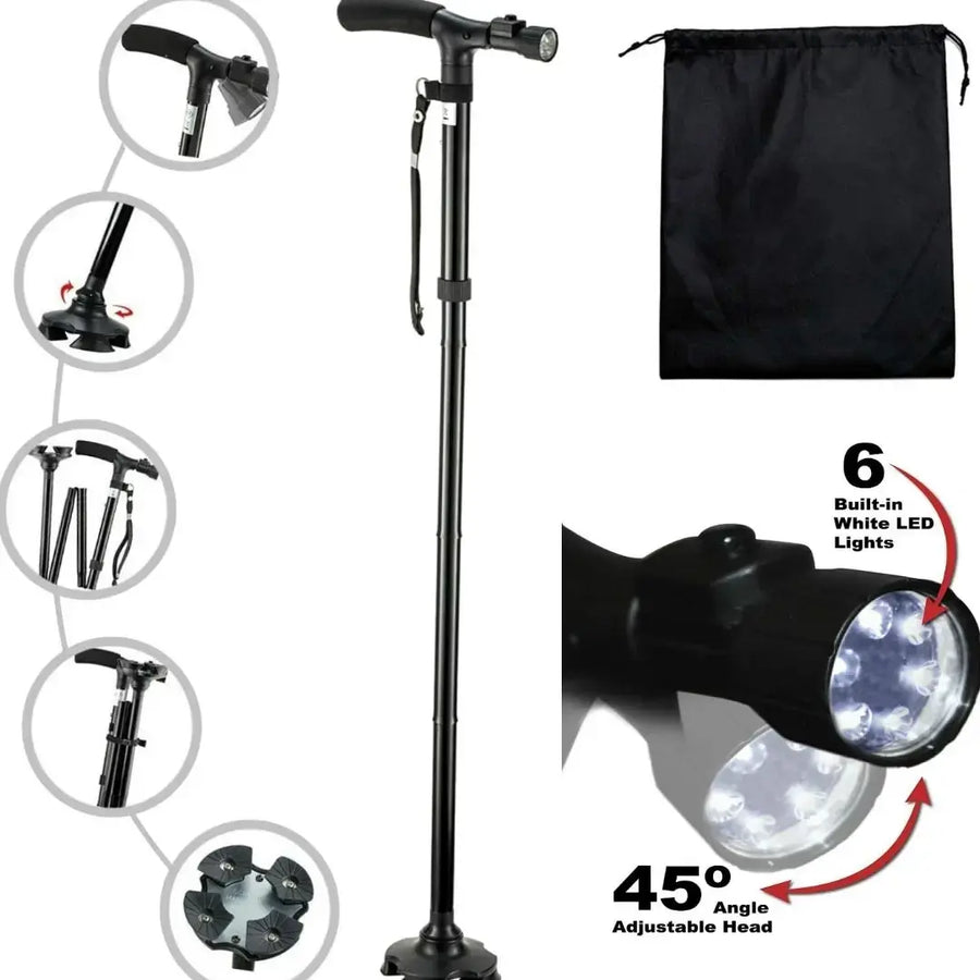 Travel Folding Walking Cane with LED Light | Adjustable Height, Lightweight Aluminum Stick for Men & Women