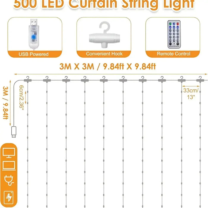 Fairy Curtain Light 10 Lines – USB LED String Lights with Remote, Multi Color / Warm White