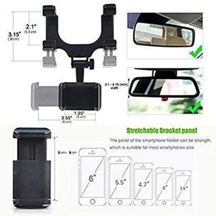 Car Rearview Mirror Phone Mount – 360° Adjustable Holder for Smartphones