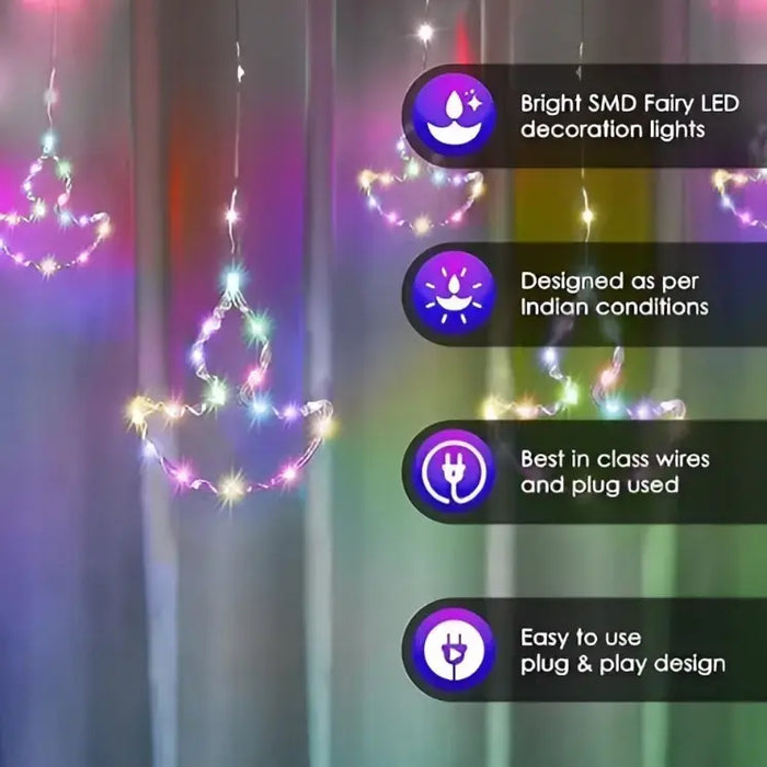 Diya String Light 6+6 Design – 112 Lamp Multi Color & Warm White LED Decorative Lights