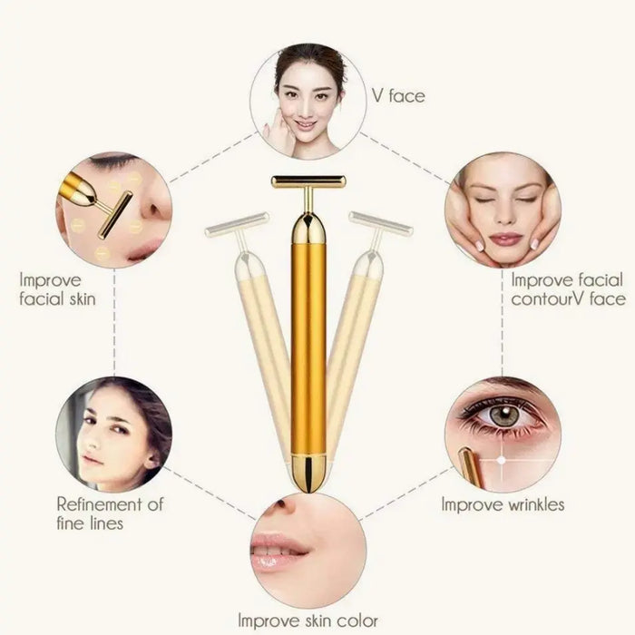 1Pc 24K Gold Energy Beauty Bar Electric Vibration Facial Massage Roller