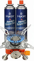 Portable Camping Gas Stove with 2 Butane Gas Refill Canisters ,Foldable Lightweight Furnace for Travel & Outdoor Cooking