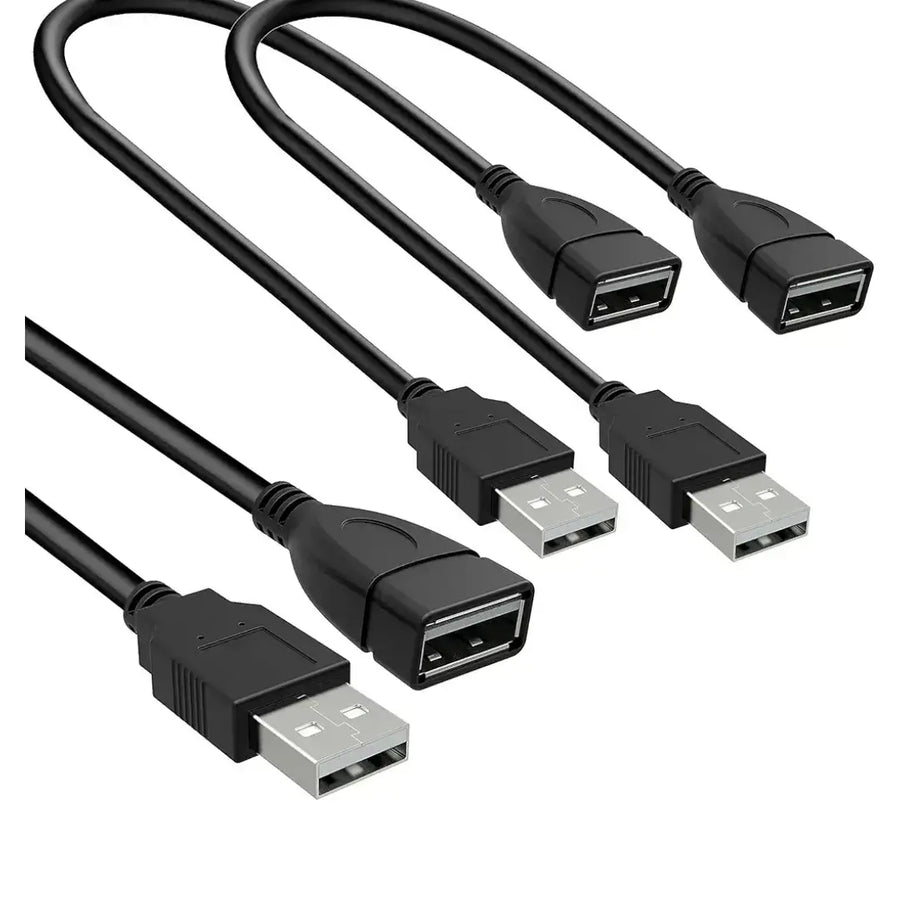 2 Pack USB 2.0 Extension Cable | 30cm Flexible Male to Female Adjustable Extension Cord
