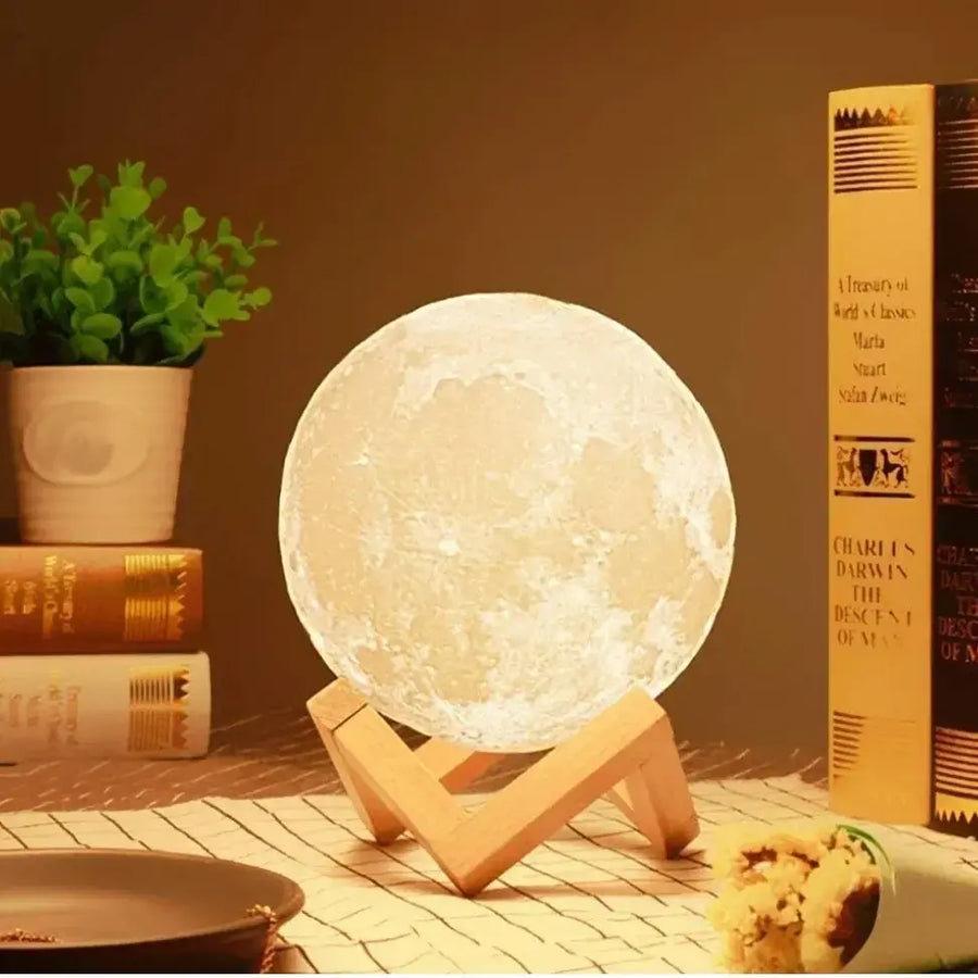 Glimmer Lightings 3D Moon Lamp with Wooden Stand – Touch Control LED Night Light for Home Decor & Gifts