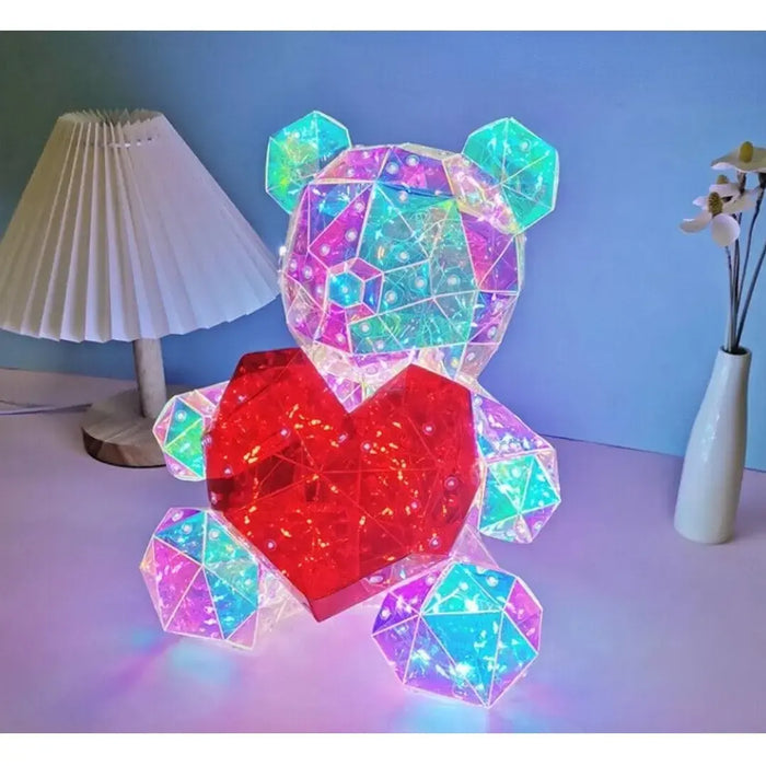 3D LED Transparent Teddy Bear Light – USB Powered Color Changing Night Lamp Gift with Flashing Modes & Gift Box