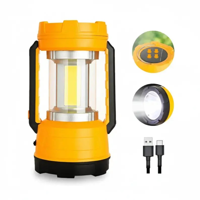 LED Camping Lantern Rechargeable Spotlight Flashlight with Solar Panel