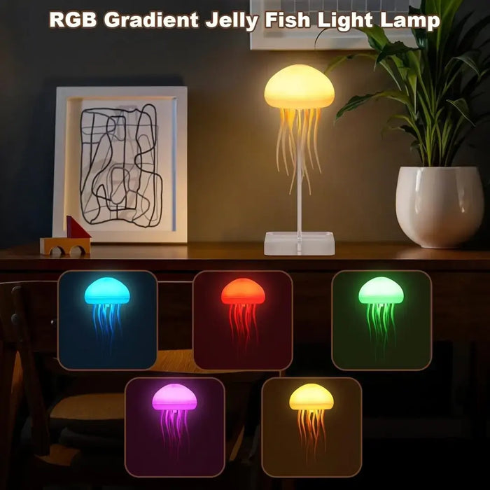 Voice Control Jellyfish Lamp with Dancing Tentacles – RGB Gradient Bedside Night Light, Rechargeable Aquarium Decor