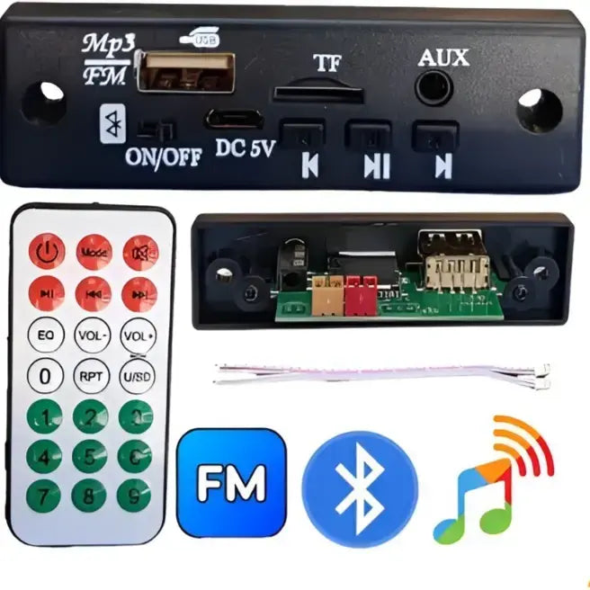 Bluetooth MP3 Module FM Radio USB/TF/AUX Remote Control & 2 Connector Wires