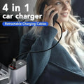 Retractable Car Charger 4-in-1 Fast Charging Car Charger with 180° Adjustable Design