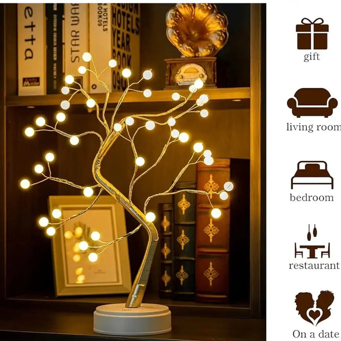 Golden LED Tree Lamp with 36 Lights – Decorative Fairy Bonsai Spirit Tree for Home, Bedroom & Table Décor