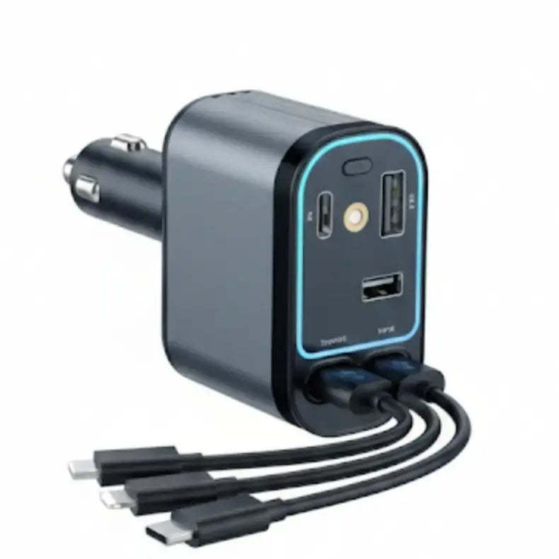 66W 4 in 1 Fast Charging Car Charger Retractable Cable and 2 USB Ports Car Charger