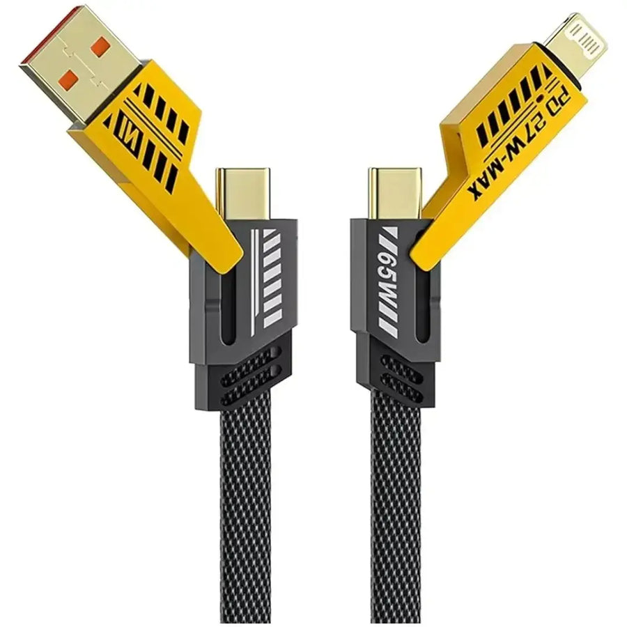 USB Type C 4-in-1 Armour Cable 65W Fast Charging | 1.2m Durable Data & Power Cord for Mobiles, Tablets, Speakers
