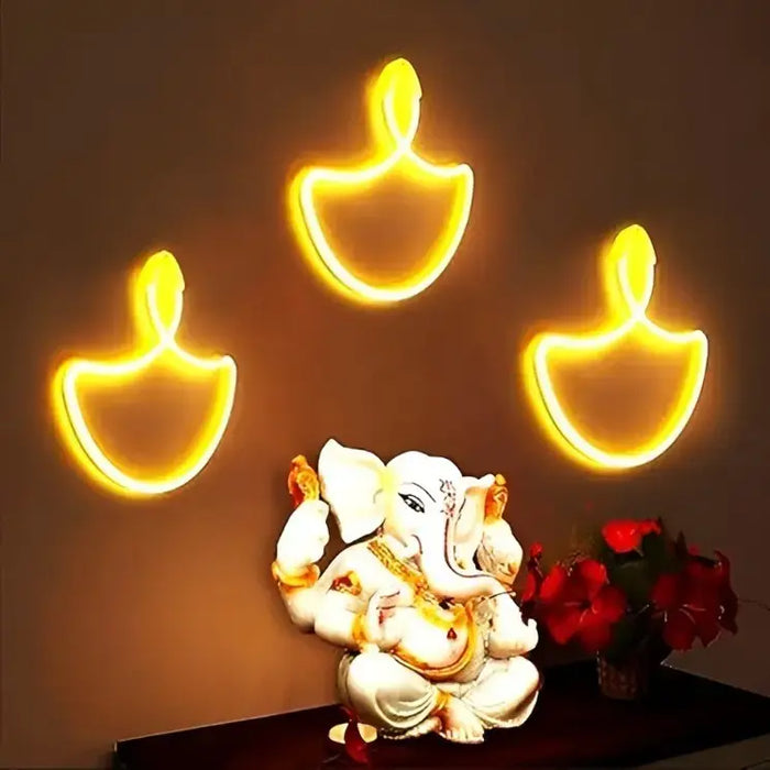 Neon Diya 30CM – Warm White & Multi Color LED Decorative Light for Festivals & Home Décor