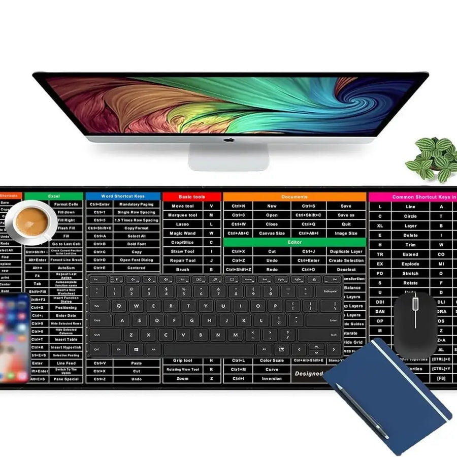 Anti-Slip Keyboard Pad with Excel Shortcut Keys – Large Desk Mat, Durable & Eco-Friendly