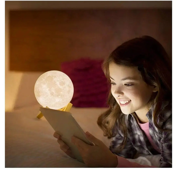 Glimmer Lightings 3D Moon Lamp with Wooden Stand – Touch Control LED Night Light for Home Decor & Gifts