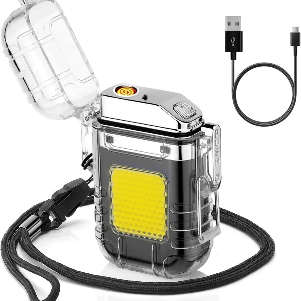 Electric Rechargeable Lighter with LED & COB Light Type-C Flameless Beam Lighter