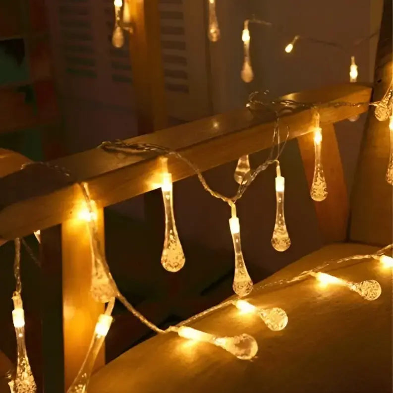 Water Drops String Light 5M 20 LED – Warm White, Battery Operated, Waterproof Fairy Lights