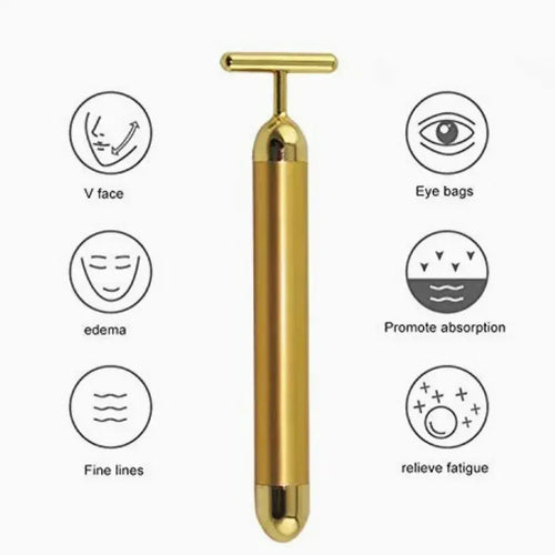 1Pc 24K Gold Energy Beauty Bar Electric Vibration Facial Massage Roller