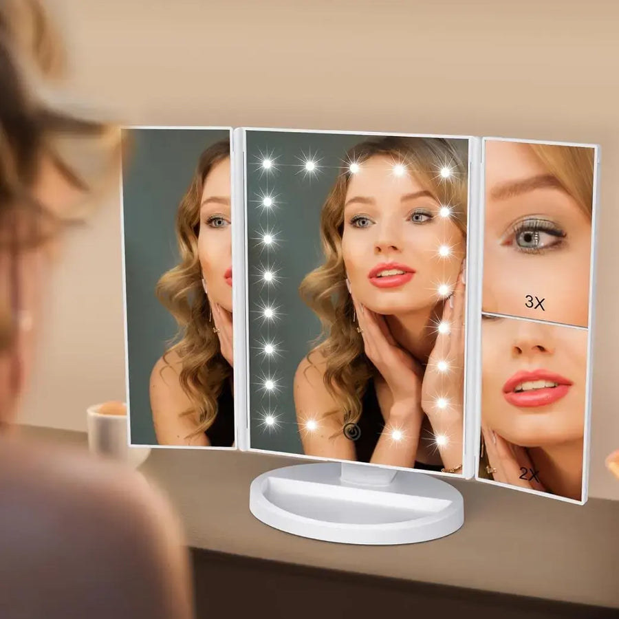 Makeup Vanity Mirror with 3x/2x Magnification,Trifold Mirror with 36 Led Lights