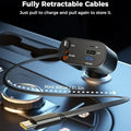 Retractable Car Charger 4-in-1 Fast Charging Car Charger with 180° Adjustable Design