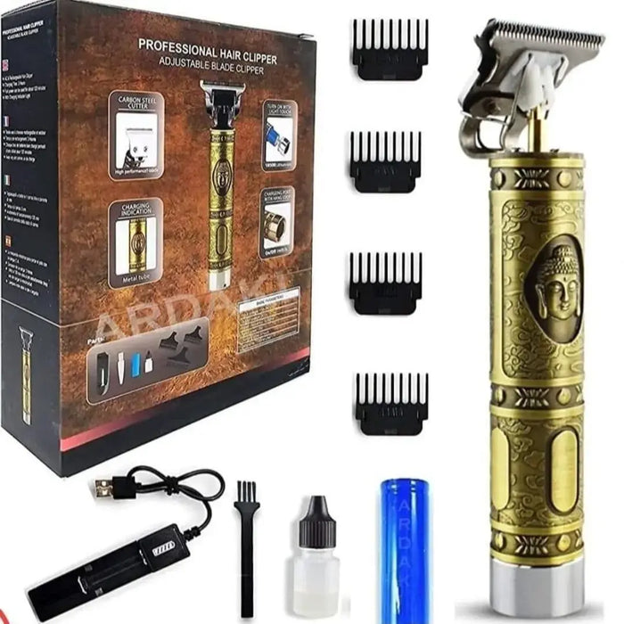 Buddha Style Rechargeable Hair Trimmer for Men & Women – Professional Zero-Gap T-Blade Clipper with 4 Guide Combs