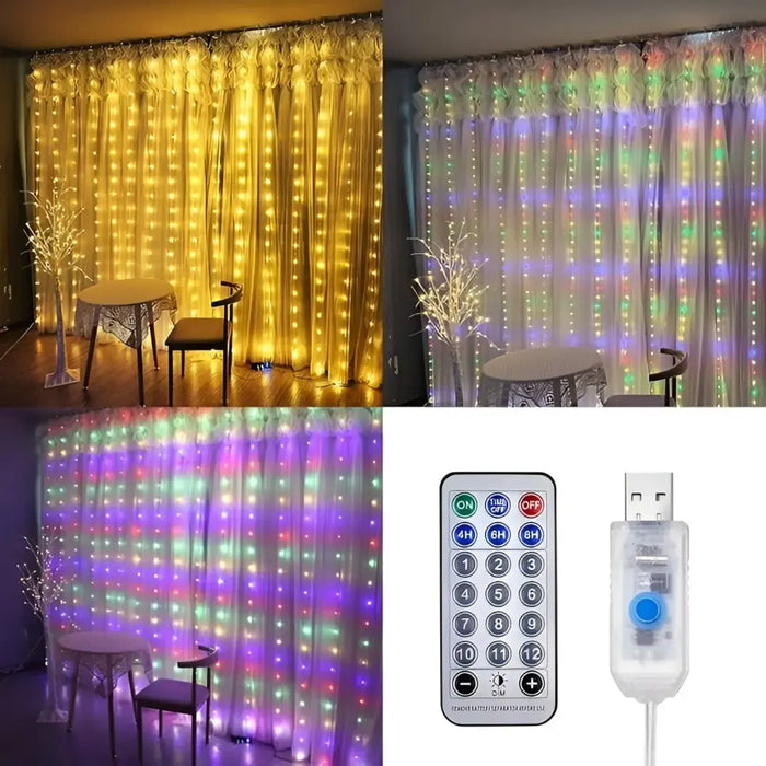 Fairy Curtain Light 10 Lines – USB LED String Lights with Remote, Multi Color / Warm White