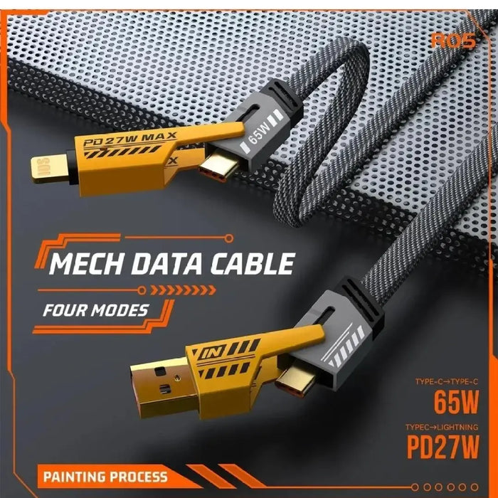 USB Type C 4-in-1 Armour Cable 65W Fast Charging | 1.2m Durable Data & Power Cord for Mobiles, Tablets, Speakers