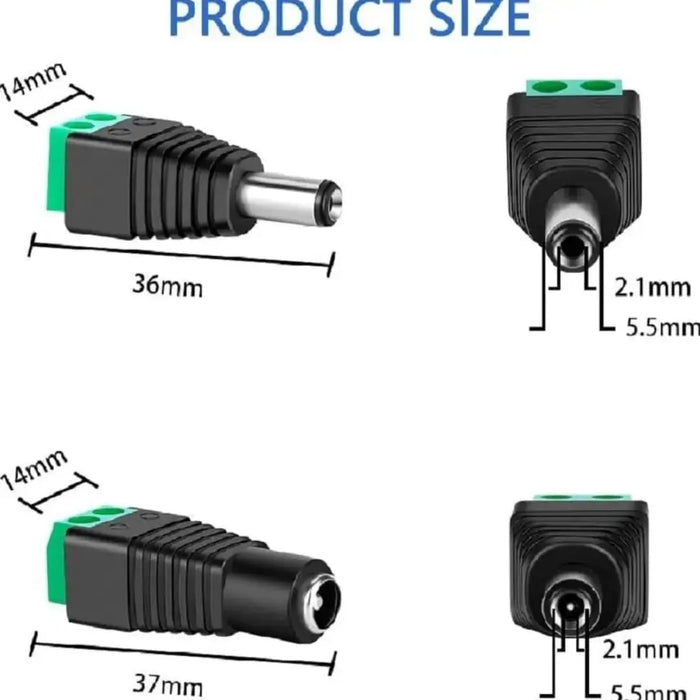 5 Pairs DC Power Jack Plug Adapter Connector (Male + Female, 2.1 x 5.5mm, 3V–24V, 5A Max)