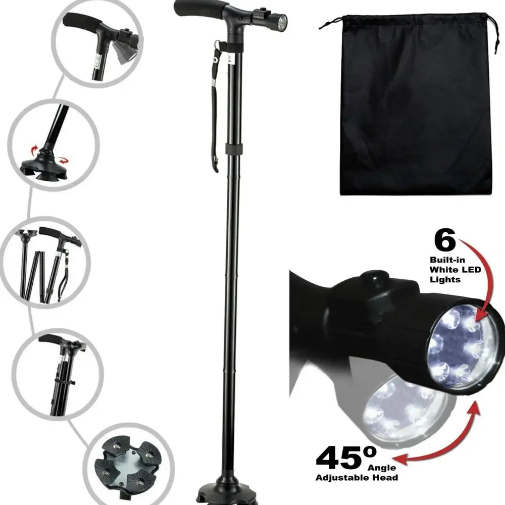 Travel Folding Walking Cane with LED Light | Adjustable Height, Lightweight Aluminum Stick for Men & Women
