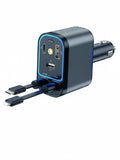 66W 4 in 1 Fast Charging Car Charger  Retractable Cable and 2 USB Ports Car Charger