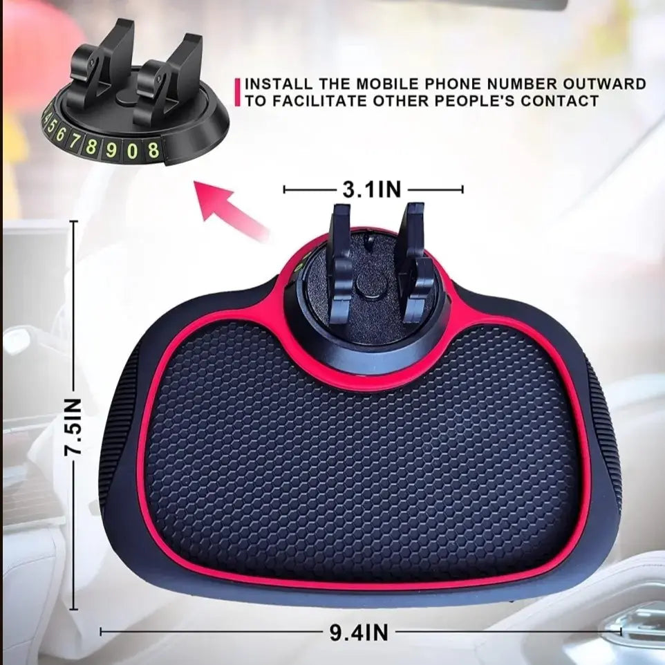 Car Dashboard Anti-Slip Mat with 360° Rotatable Phone Holder & Multi-Function Organizer Pad