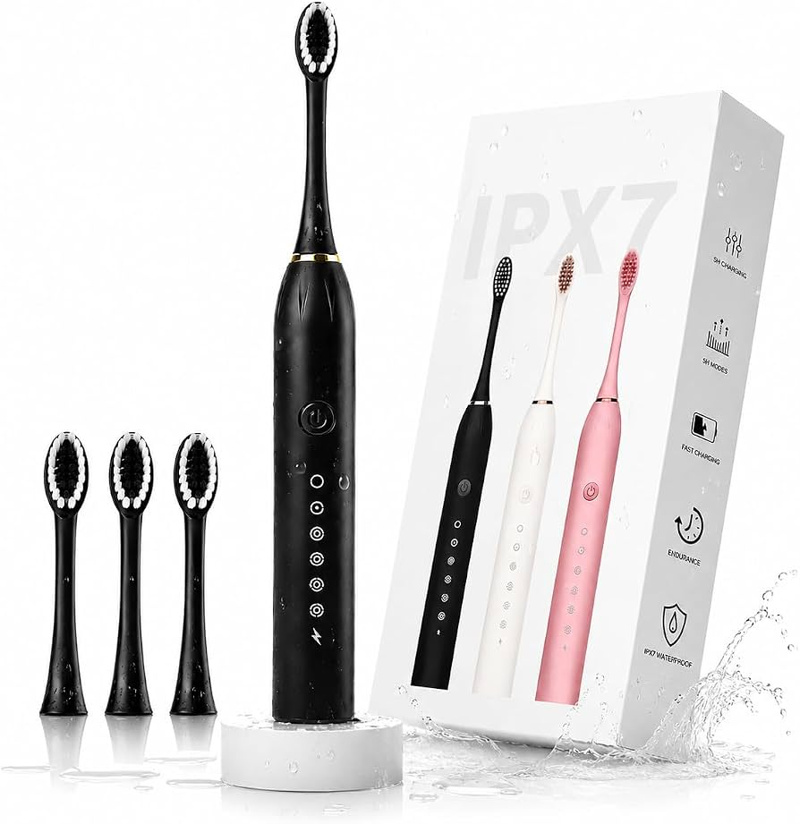 IPX7 waterproof sonic electric toothbrush with replacement brush heads