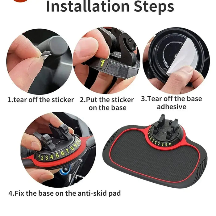 Car Dashboard Anti-Slip Mat with 360° Rotatable Phone Holder & Multi-Function Organizer Pad