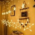 12 Stars Curtain String Lights – Golden Window Decoration with 8 Flashing Modes