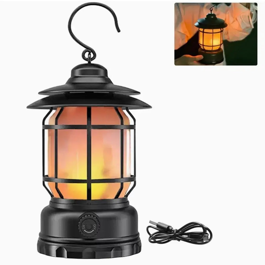 Clearhill Rechargeable Camping Lantern, Flame Decorative Table Lamp, 3 Modes LED